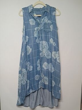 Grace Elements Blue Floral High-Low Chambray Dress